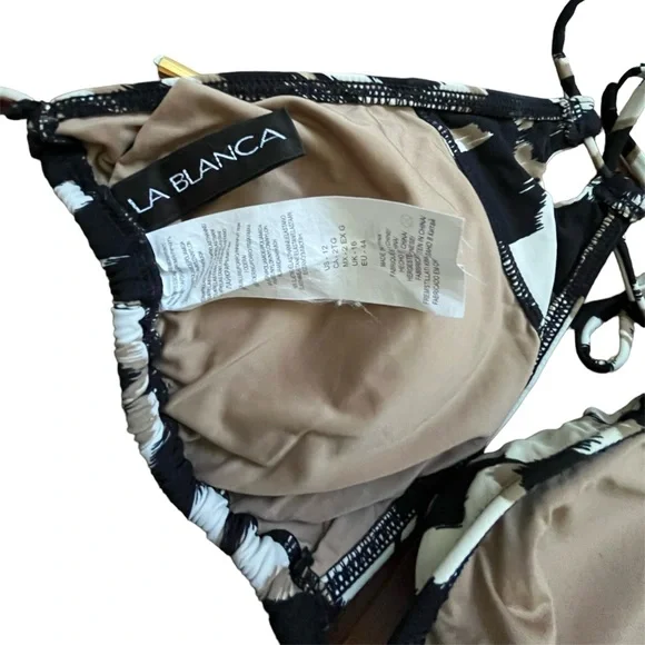 La Blanca Halter Triangle Bikini Top Black and White Animal Print Size 12 - Picture 3 of 4